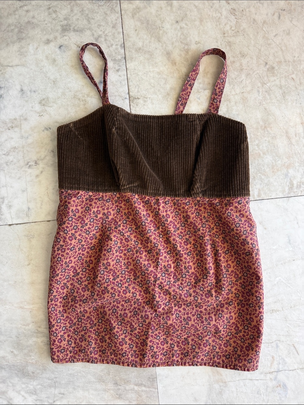 Vintage Boho Cotton Corduroy Earth Tone Backless Floral Top